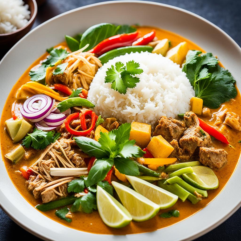 Thailändische Currygerichte mit Gemüsebrühe