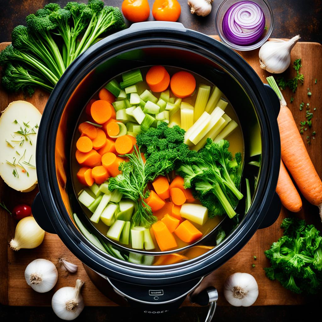 Schmackhafte Gemüsebrühe im Slow Cooker